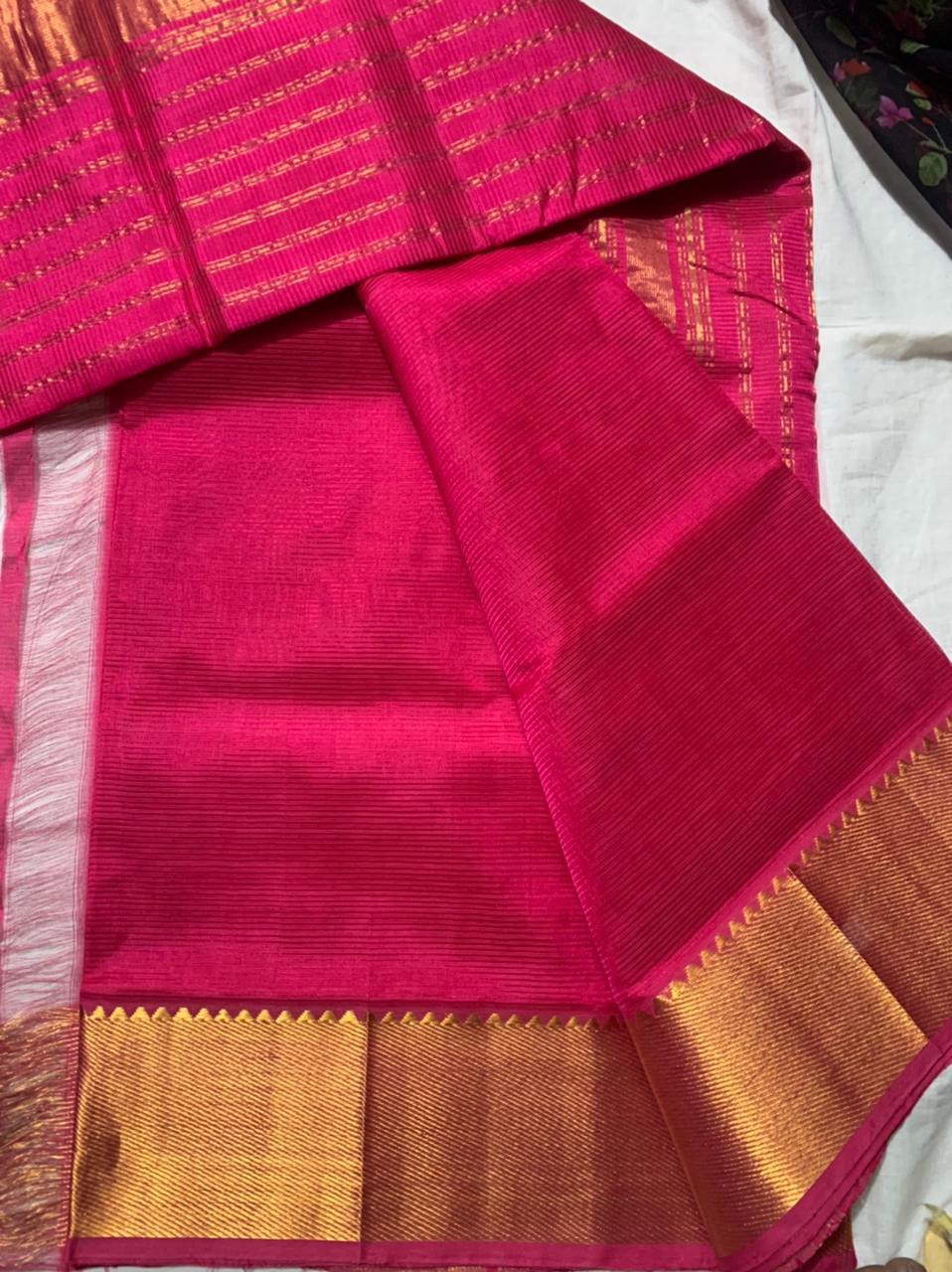 Handwoven Pure silk Cotton saree with golden zari border