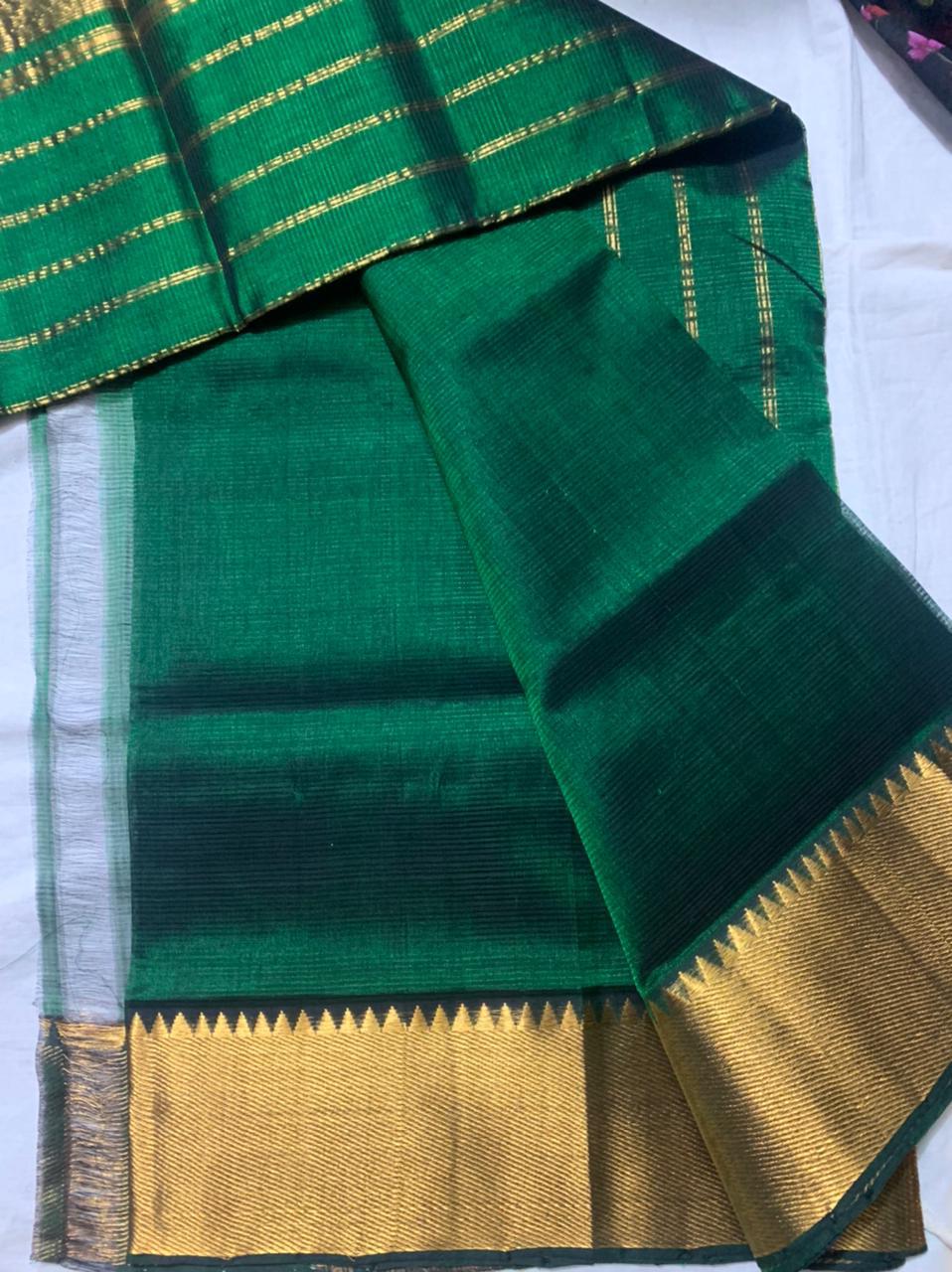 Handwoven Pure silk Cotton saree with golden zari border