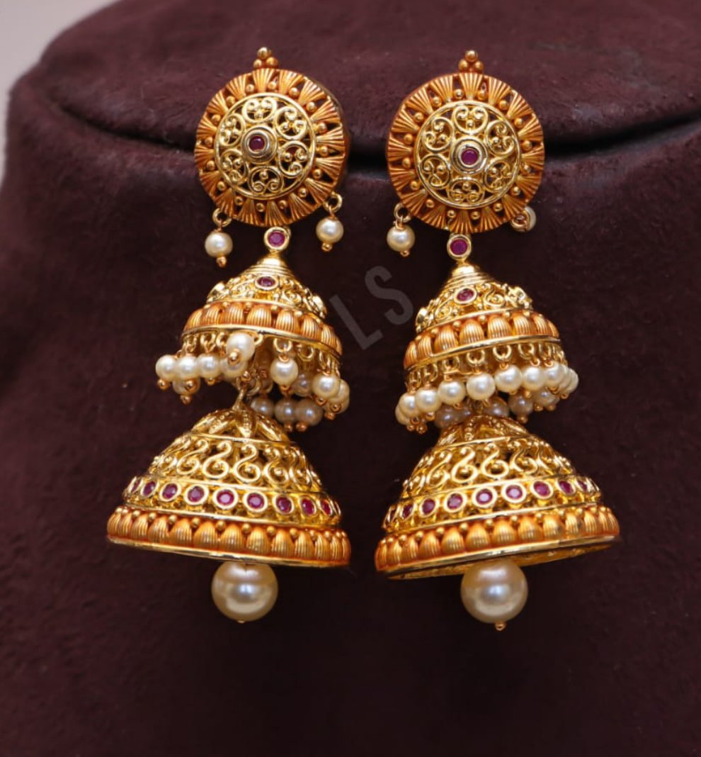 Pink Meenakari Jhumka Layered Pearl Earring | FashionCrab.com | Jhumka, Buy  earrings online, Fancy earrings