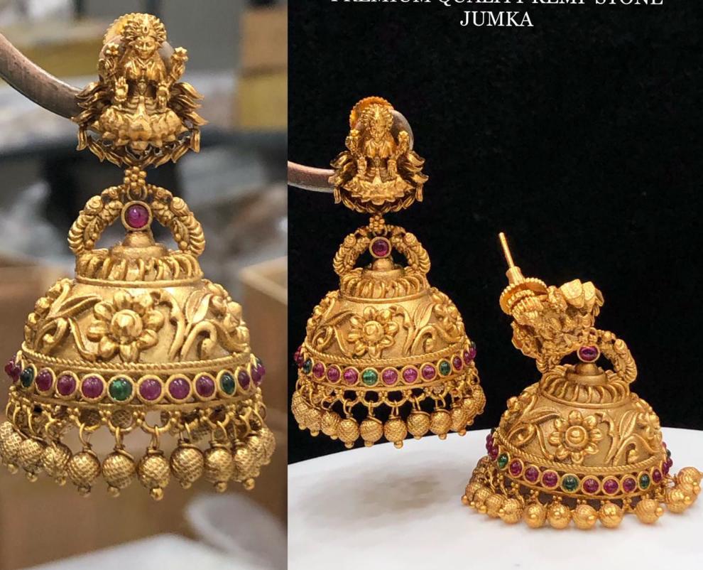 Jhumkas with Real Kemp Stone