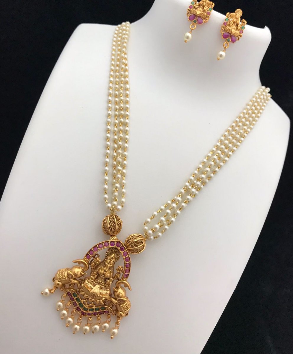 Matte Finish Pearl Neckset Chickpet Sarees