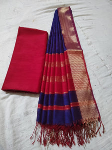 Silk cotton Plain Top and Zari border Dupatta
