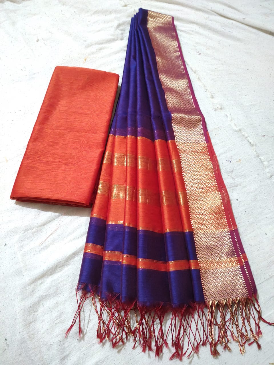 Silk cotton Plain Top and Zari border Dupatta