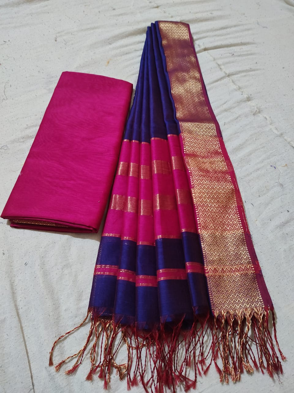 Silk cotton Plain Top and Zari border Dupatta