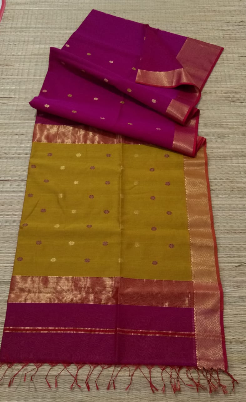 Handloom flower butta Silk Cotton Saree