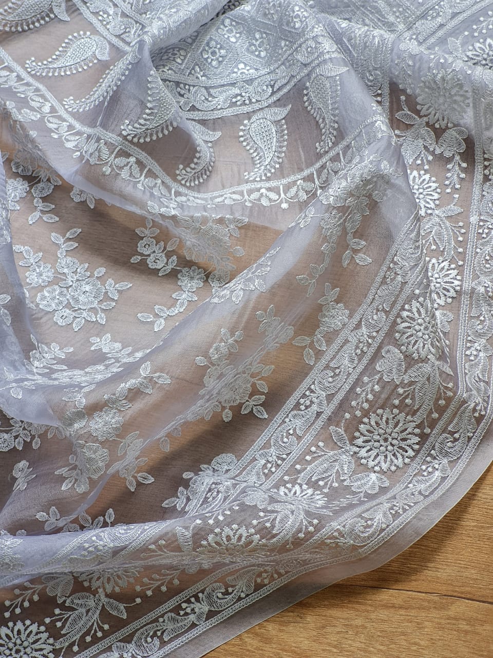Pure Organza Chikankari Saree