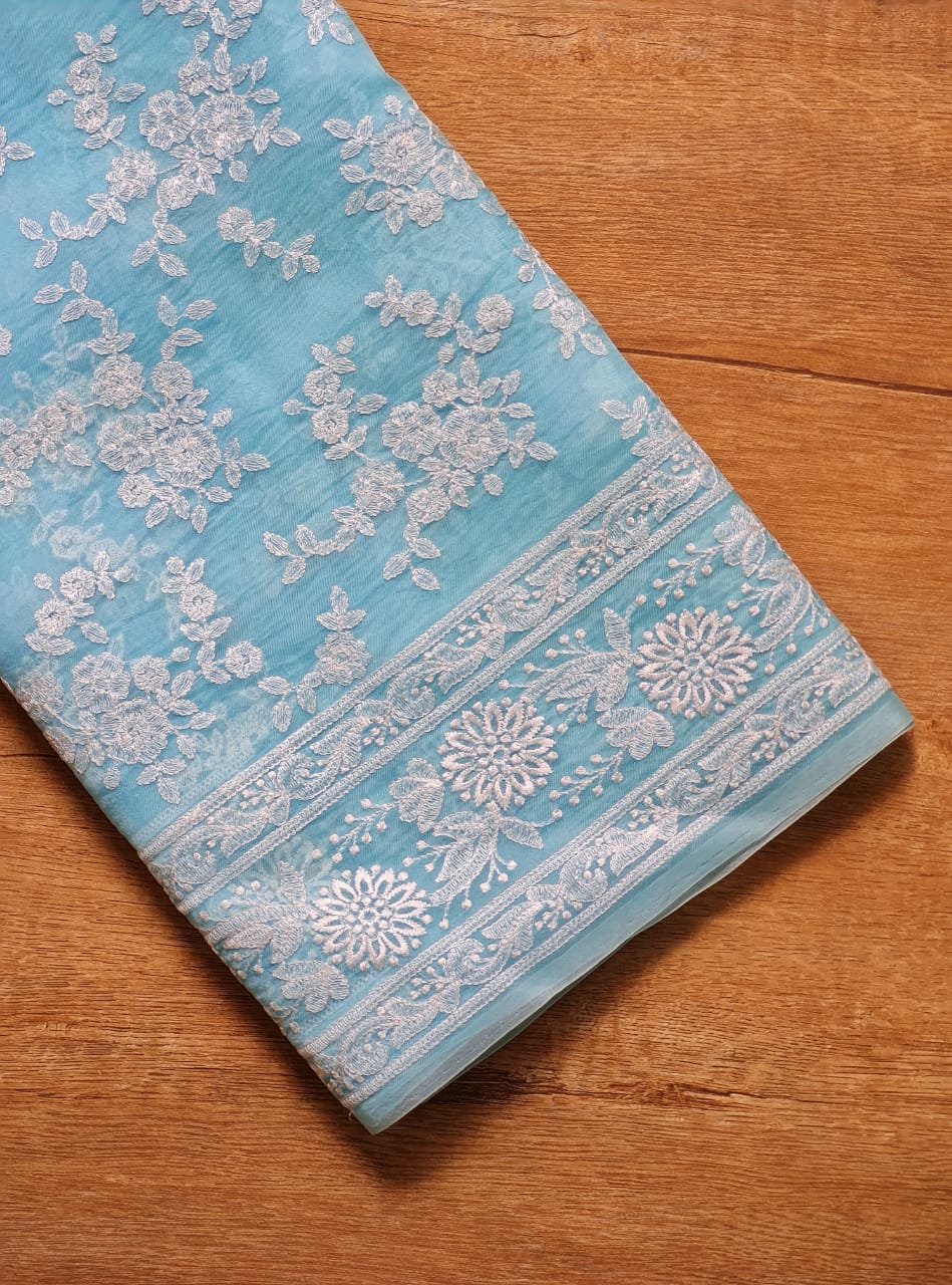 Pure Organza Chikankari Saree