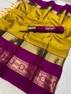 Soft silk cotton saree with contrast blouse