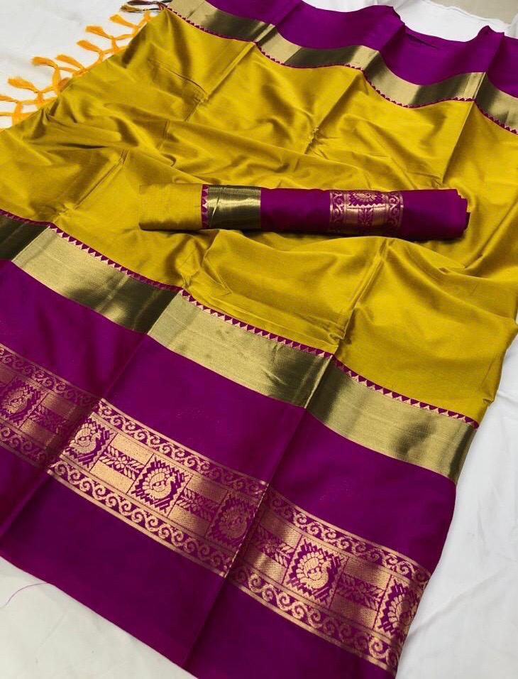 Soft silk cotton saree with contrast blouse